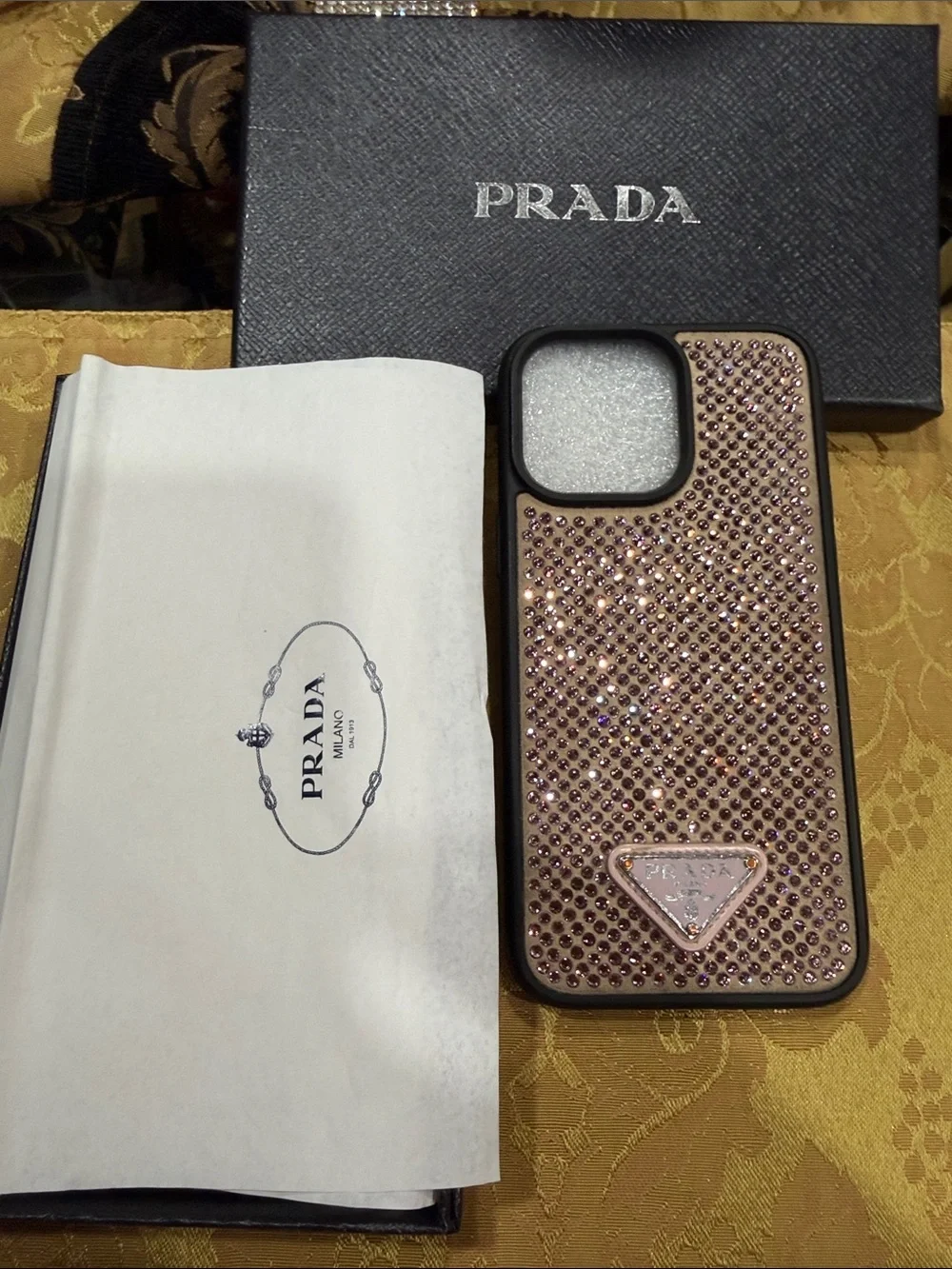 Prada Pink Crystal-Studded Phone Case with Logo Plaque